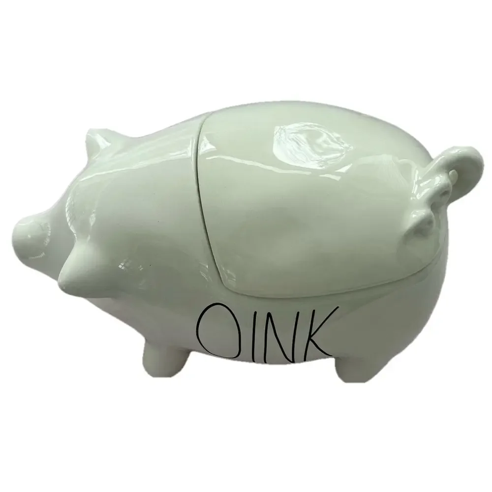 Rae Dunn Artisan Magenta Pig OINK Canister Cookie Jar White